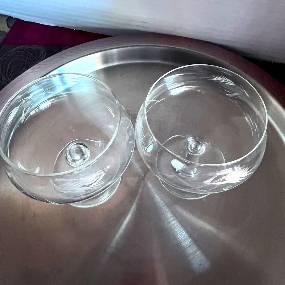 Noritake Japanese vintage Etched Wheat Crystal Champagne Coupes 2